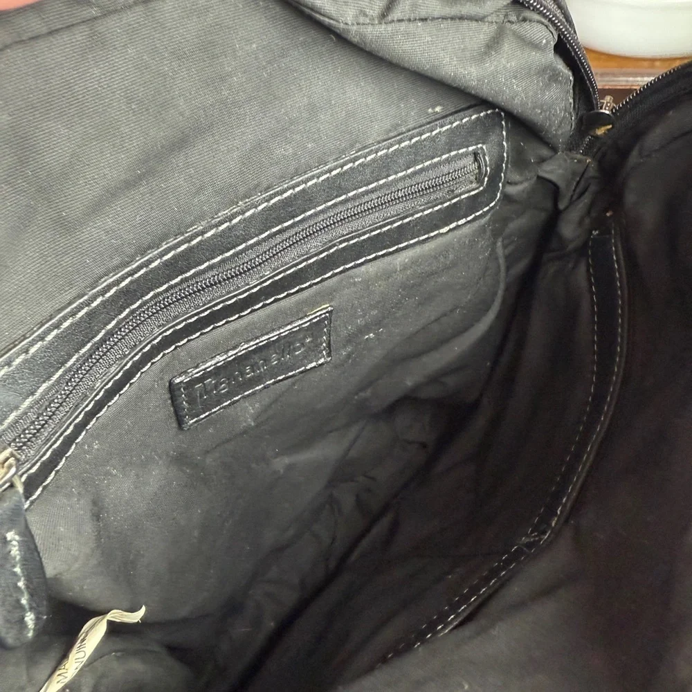 Tignanello Black Leather Backpack Multiple Pockets Top Handle Adjustable Straps